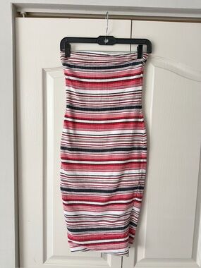 Kookai Strapless Bodycon Dress in White, Red & Navy Stripes